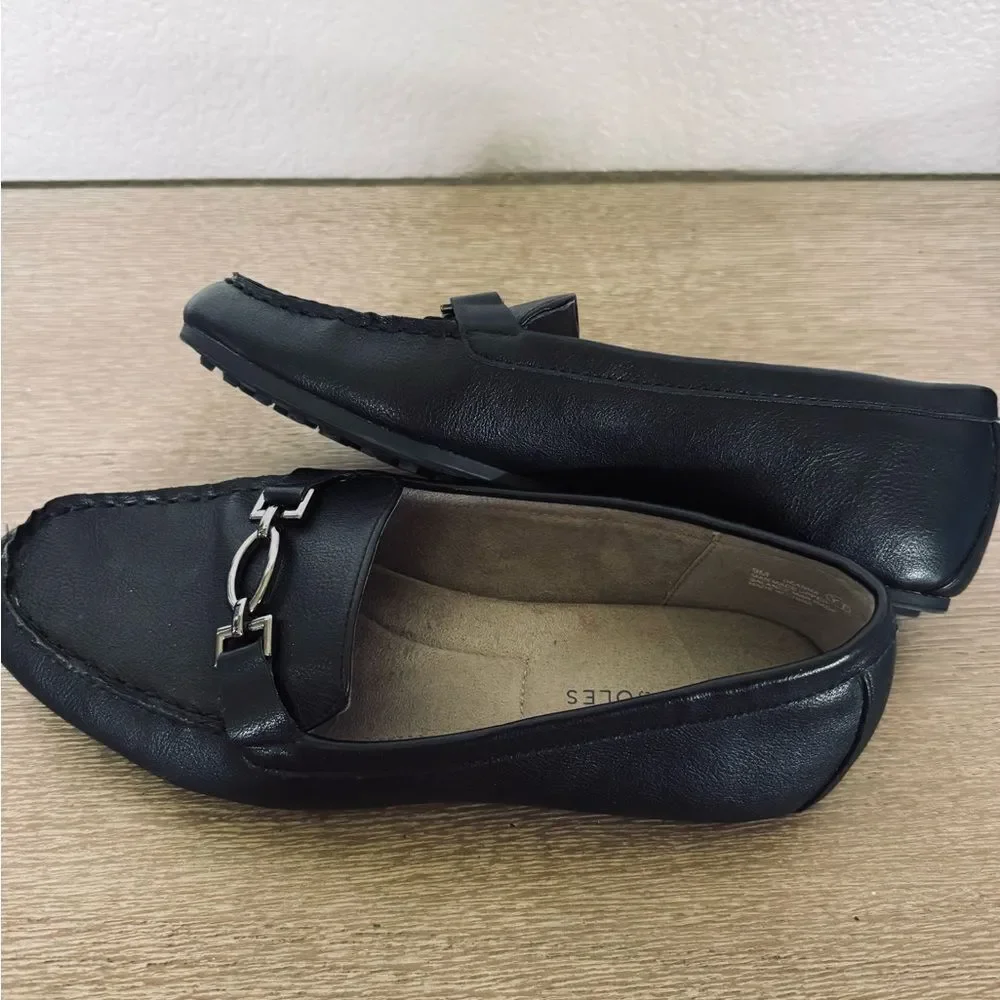 Aerosoles Deanna Black Slip-On Buckle Loafers Shoes 9